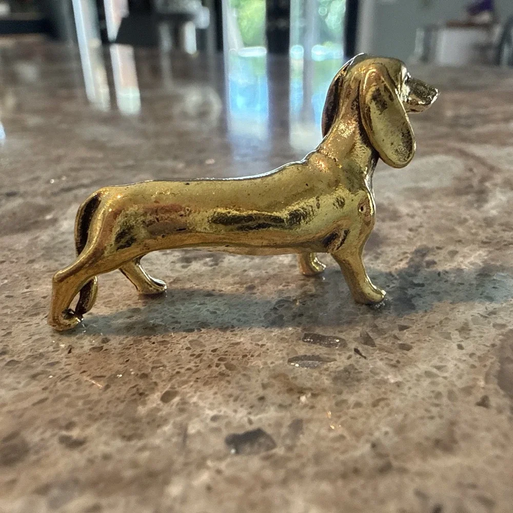 Brass Dachshund Wiener Dog Statue Miniature Figurine Desk Decor Trinket 2
